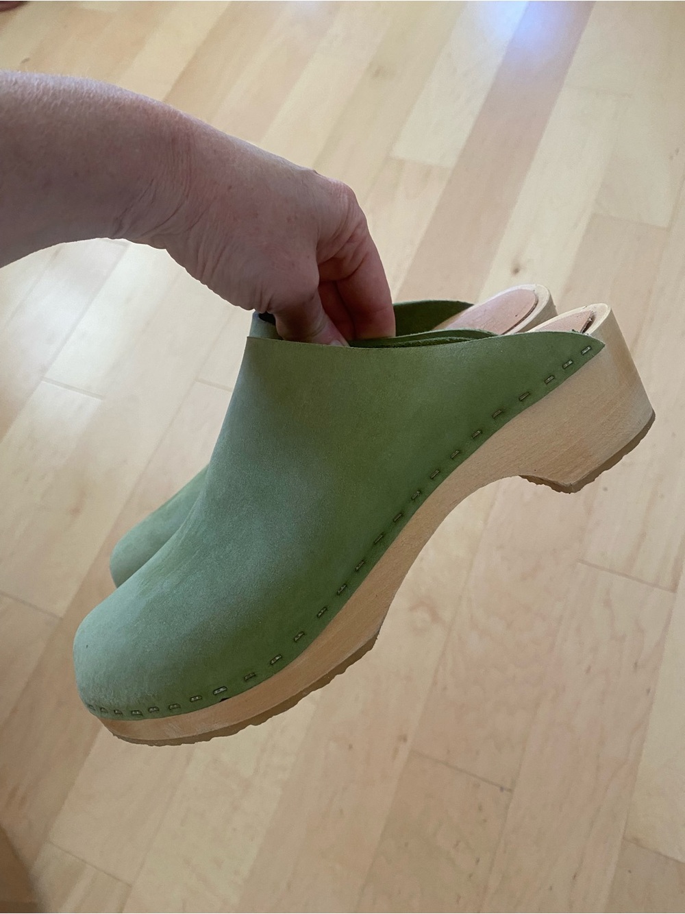 Bryr Green Leather Suede Clog Mules - Women's Slip-On 37